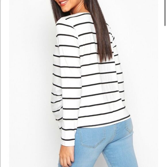 NWT Boohoo Maternity Button Front Stripe Top - Picture 3 of 4